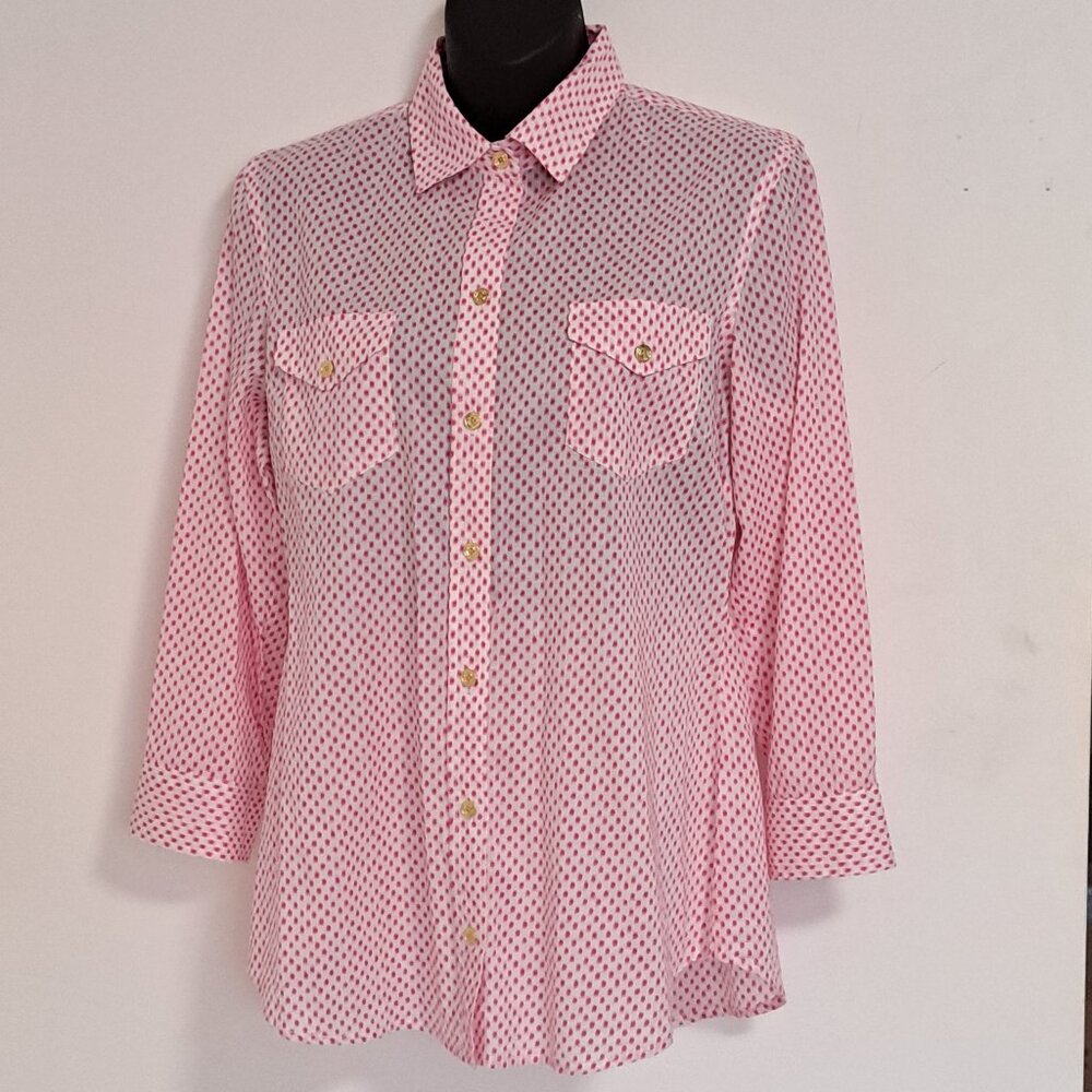 C Wonder Pink & White Button Down Long Sleeve Shirt Misses Size XS